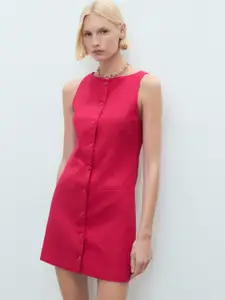 MANGO Boat Neck Button-Down Mini Sheath Dress