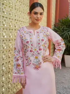 HOUSE OF KARI Women Ethnic Motifs Embroidered Aari Work Cotton Straight Kurta