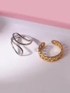 Niska Set Of 2 Gold & Silver-Plated Adjustable Finger Rings