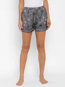 ETC Women Printed Mid-Rise Lounge Shorts