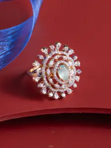 Kushal's Fashion Jewellery Mint Gold-Plated Party Zircon Finger Ring