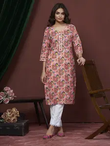 all about you Women Floral Printed Regular Sleeves Mirror Work Kurta