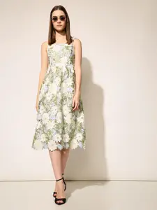 ONLY Women Floral Self Design Lace Fit & Flare Midi Dress