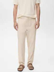 MANGO MAN Linen Cotton Striped Trousers