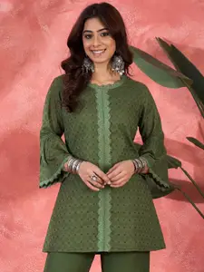 Sangria Women Embroidered Cotton Longline Top