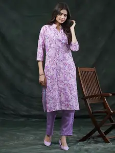 all about you Floral Printed Mandarin Collar Straight Cotton Kurta