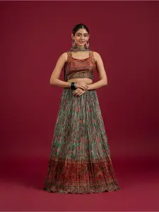 MOHEY Floral Printed Thread Work Ready To Wear Lehenga & Blouse With Dupatta