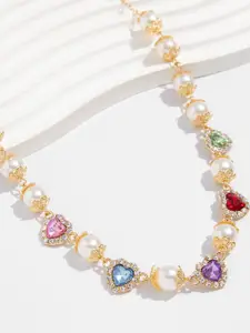 StyleCast x Revolte Gold-Plated Artificial Stones Studded And Beaded Necklace