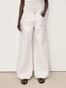 MANGO Women Mid-Rise Wide Leg Coated Jeans