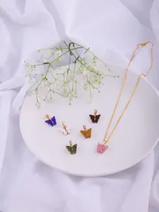 DressBerry Set Of 6 Gold-Plated Butterfly Pendants With Chains