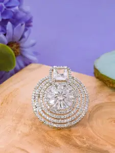 Manikya Women Rhodium-Plated American Diamond & Cubic Zirconia Studded Finger Ring