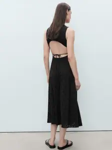 MANGO Floral Schiffli Embroidered Midi Dress