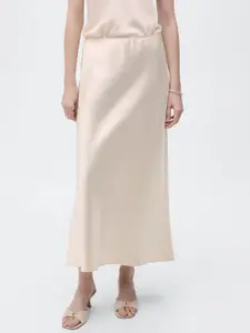 MANGO Mid-Rise Satin Finish A-Line Maxi Skirt