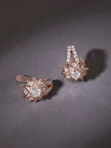 AMI Rose Gold-Plated Cubic Zirconia Studded Contemporary Ear Cuff Earrings