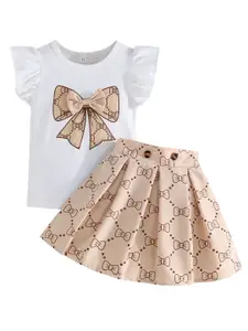 StyleCast x Revolte Girls Graphic Printed Round Neck Top With Skirt