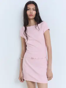 MANGO Boat Neck Mini Bodycon Dress with Belt