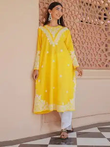 HOUSE OF KARI Women Ethnic Motifs Embroidered Chikankari Cotton A-Line Kurta