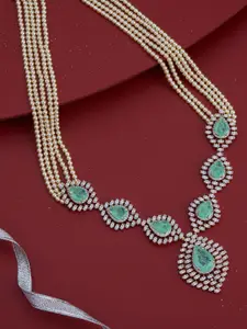 Kushal's Fashion Jewellery Gold-Plated Zircon Studded & Pearls Beaded Layered Necklace