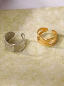 Niska Set Of 2 Gold & Silver-Plated Adjustable Finger Rings