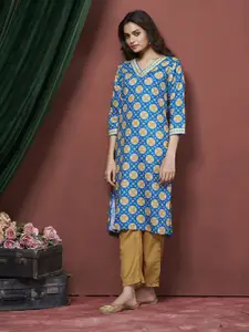 all about you Bandhani Printed V-Neck Straight Cotton Kurta