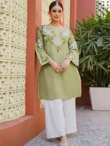 HOUSE OF KARI Women Ethnic Motifs Embroidered Aari Work Cotton Straight Kurta