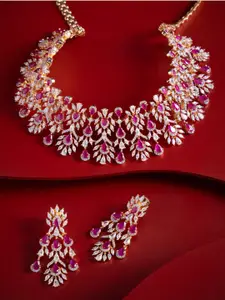 Kushal's Fashion Jewellery Ruby Gold-Plated Party Zircon Necklace