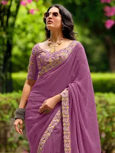 Anouk Striped Printed Sequinned Embellished Detail Pure Georgette Saree