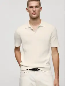 MANGO MAN Ribbed Polo Collar T-shirt