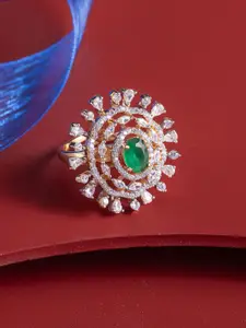 Kushal's Fashion Jewellery Green Gold-Plated Party Zircon Finger Ring