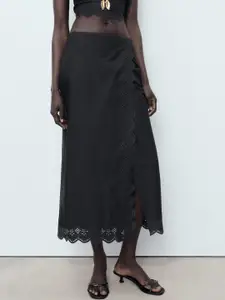 MANGO Schiffli Embroidered Side Slit Straight Midi Skirt