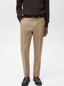 MANGO MAN Mid-Rise Slim Fit Virgin Wool Formal Trousers