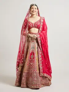 MOHEY Floral Embellished Sequinned Ready To Wear Lehenga & Unstitched Blouse With Dupatta