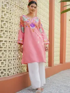 HOUSE OF KARI Women Ethnic Motifs Embroidered Aari Work Cotton Straight Kurta