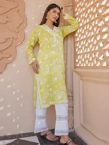 HOUSE OF KARI Women Ethnic Motifs Embroidered Chikankari Cotton Straight Kurta