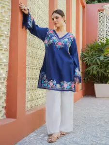 HOUSE OF KARI Women Ethnic Motifs Embroidered Aari Work Cotton Straight Kurta