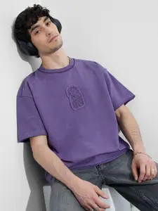 The Souled Store Oversized Self Design Pure Cotton T-Shirt