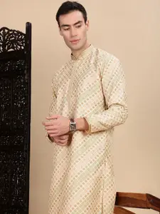 House of Pataudi Men Geometric Embroidered Festive Cotton Straight Kurta