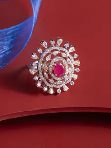 Kushal's Fashion Jewellery Ruby Gold-Plated Party Zircon Finger Ring