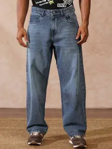 WROGN Men Comfort Wide Leg Mid-Rise Low Distress Light Fade Jeans