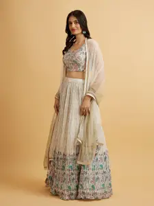 MOHEY Printed Thread Work Ready to Wear Lehenga & Blouse With Dupatta