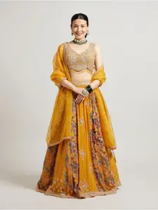 MOHEY Embroidered Thread Work Ready to Wear Lehenga & Blouse With Dupatta