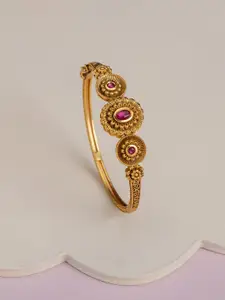 Kushal's Fashion Jewellery Ruby Gold-Plated Ethnic Antique Kada Bangle