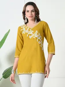 KALINI Women Mustard Viscose Rayon Straight Kurtis