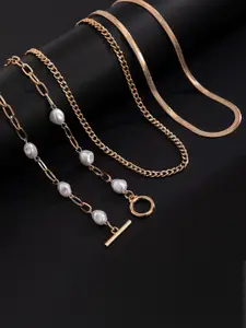 StyleCast x Revolte SEt Of 3 Gold-Plated Artificial Baeded MInimal Necklace