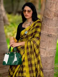 Mitera Women Checked Pure Georgette Regular Saree