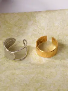 Niska Set Of 2 Gold & Silver-Plated Adjustable Finger Rings