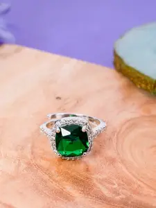 Manikya Rhodium-Plated American Diamond & Cubic Zirconia Studded Adjustable Finger Ring