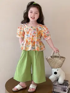 StyleCast x Revolte Girls Square Neck Short Sleeves Printed Top With Palazzo