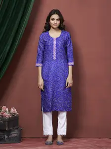all about you Bandhani Printed Round Neck Straight Cotton Kurta