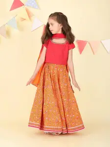 Fabindia Girls Printed Ready to Wear Cotton Lehenga & Blouse With Dupatta